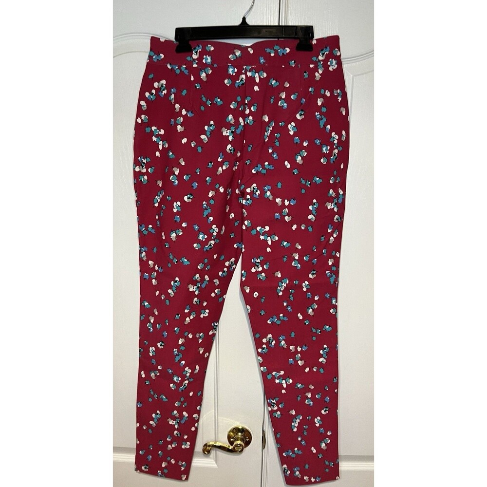 Kate & Mallory Pants Red Print Stretch Canvas Pull On Tapered Leg Plus XL New - Picture 4 of 8